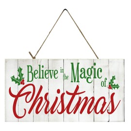 Twisted R Design Christmas Decor Hanging Wood Wall Sign (Believe in Magic of Christmas)