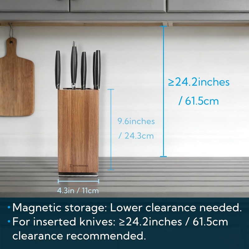 KITCHENDAO Magnetic Knife Block without Knives, 360° Rotatable Acacia Wood