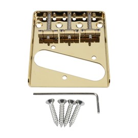OVSAL Gold Vintage Fixed Guitar Bridge with Brass Compensated 3-Saddle Steel Base Plate 54mm Guitar Bridge Compatible with Vintage Fender Telecaster Tele Style Electric Guitar Replacement Parts