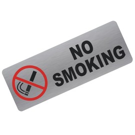 METAL No Smoking Sign Aluminium SILVER Warning wth RED Logo Door Notice Office Shop Warehouse School Cafe Restaurant Pub Business Health Safety 200x75mm