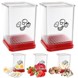 2 Pack Strawberry Slicer Stainless Steel Vegetable Slicer for Quick Salad Fruit with Press Plate Red