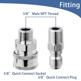 M MINGLE Pressure Washer Adapter Set, 2 Sets 3/8" Quick Connect Fittings, Male Pressure Washer Quick Disconnect Kit, Stainless Steel, 5000 PSI