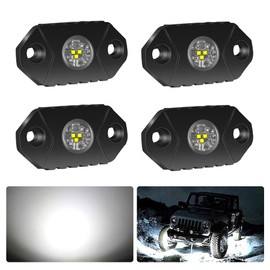 4WDKING White LED Rock Lights, 4 Pods IP68 Waterproof Underbody Glow Trail Rig Lamp LED Neon Lights for Truck Jeep Off Road Truck Car Boat ATV SUV Motorcycle