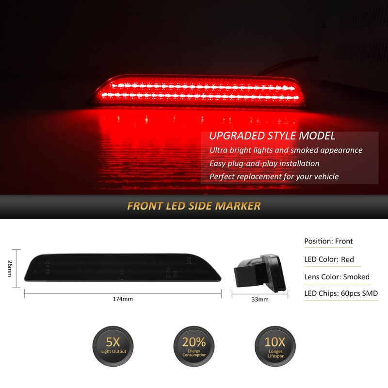 Bestview LED Side Marker Lights Compatible with Ford Mustang 2010-2014,
