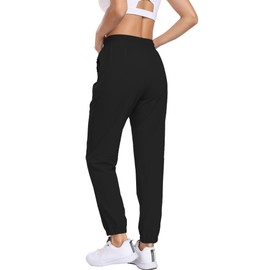 Women's Cargo Hiking Pants Lightweight Water-Resistant UPF 50+ Quick Dry Elastic Waist Joggers with Zipper Pockets Black X-Large