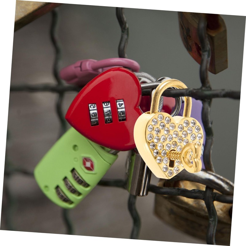WOONEKY 2Pcs Gold Heart Shaped Padlock with Sparkly Rhinestones Love