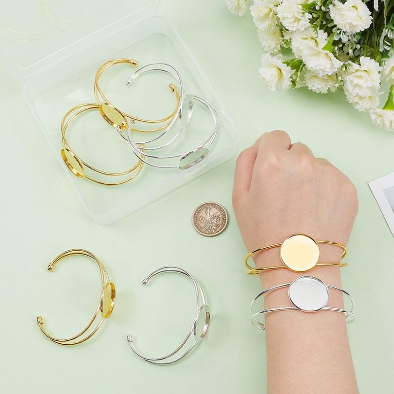 arricraft Pack of 8 Bezel Blank Bracelets, 2 Colours, Gold