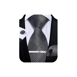 DiBanGu Plaid Ties for Men Silk Checkered Necktie and Pocket Square Cufflinks Tie Clip Set with Gift Box for Wedding Business, Houndstooth