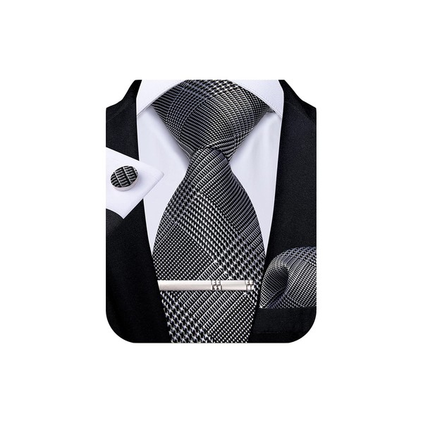 DiBanGu Plaid Ties for Men Silk Checkered Necktie and Pocket