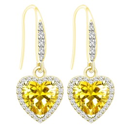 GZWHD Yellow Citrine Gold Heart Earrings for Women