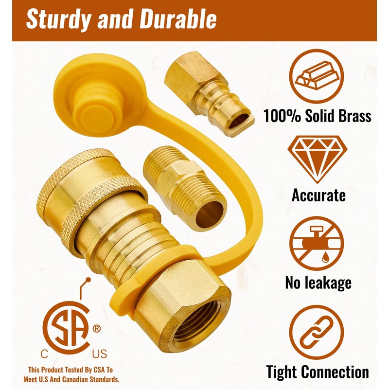 CALPOSE 3/8 Inch Natural Gas Quick Connect Fittings, 100% Solid