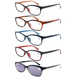 OLOMEE Reading Glasses Women 5 Pack Colorful Womens Sun Readers Glasses 2.0 Comfort Spring Hinge Lightweight Read Outdoors