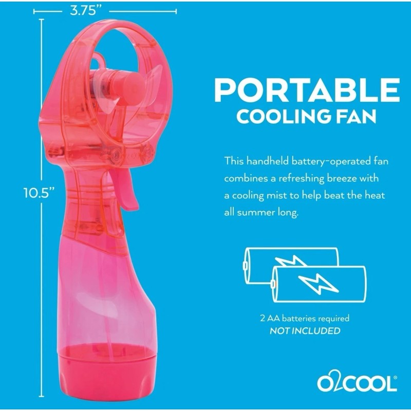 O2COOL Deluxe Handheld Battery Powered Water Misting Fan Pink