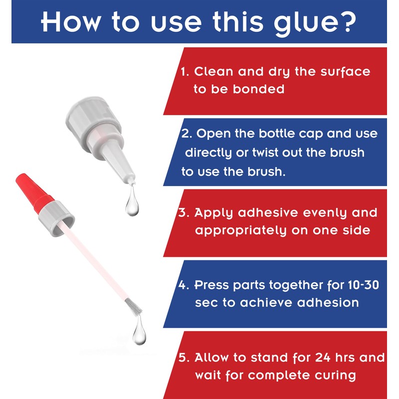 (2-in-1) Super Glue with Brush Applicator & Nozzle, Mess Free