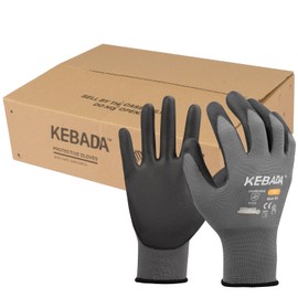 Kebada W1 Work Gloves for Men and Women, Touchscreen PU Coated Gloves with Grip, 50 Pairs Bulk Pack, Ideal for Warehouse Package Handling, Construction, Gardening, Gray X-Large