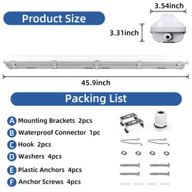 hykolity 4FT LED Vapor Tight Light, 40/50/60W Vapor Light Fixture 4000K/5000K/6000K CCT Selectable, [2-lamp F32T8 Equiv.] 130lm/W, Waterproof Shop Light for Parking Carport Car Wash, 1 Pack