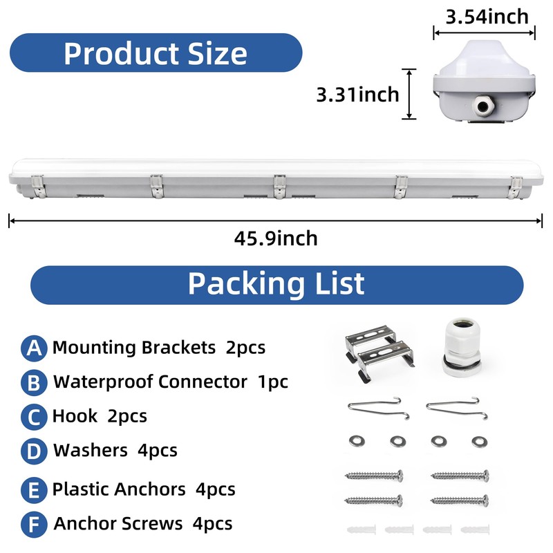 hykolity 4FT LED Vapor Tight Light, 40/50/60W Vapor Light Fixture