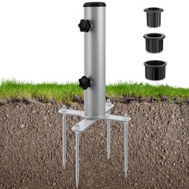 Umbrella Spike I Beach Umbrella Anchor Stake I Removable Inground Umbrella Stand Base with 4 Spike,Outdoor in Ground Parasol Base Mount,Patio Umbrella Stand Holder for Beach,Sand,Yard,Lawn (Silver)
