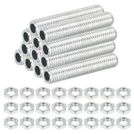 PATIKIL M8 Fine Thread Carbon Steel Lamp Pipe With Nut, 12 Set 40mm/1.57" Hollow Tube Thread Adapter Fasteners Hardware for Lamp Lights Chandelier Ceiling Light DIY, White Zinc Plating