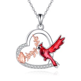 JERWLI Cardinal Necklace 925 Sterling Silver Cardinal Pendant Jewelry Gifts for Women Cardinal Lovers