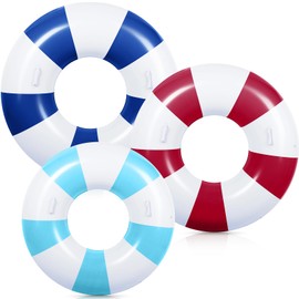 WinnerWhy 3 Pcs Large Swim Ring with Handles Set 47.24" 39.37" 35.43" Inflatable Pool Inner Tube Classic Striped Pool Ring Floats for Adults Teens Summer Beach Party Supplies (Navy Blue, Maroon, Mint)
