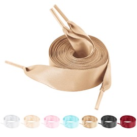 NDTEZUGT 2 Pairs of Silk Satin Shoelaces, 2 cm Wide Soft Shoe Laces Flat for Women for Sports Shoes, Canvas Shoes, Casual Shoes, khaki