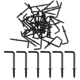 Teaaha 40 Pack L Hooks 1 Inch Small Black Wall Hooks Vintage L Shape Screw in Hooks, 7 Shape Right Angle Medal Hanging Square Bend Hooks for Jewelry and Home Organization