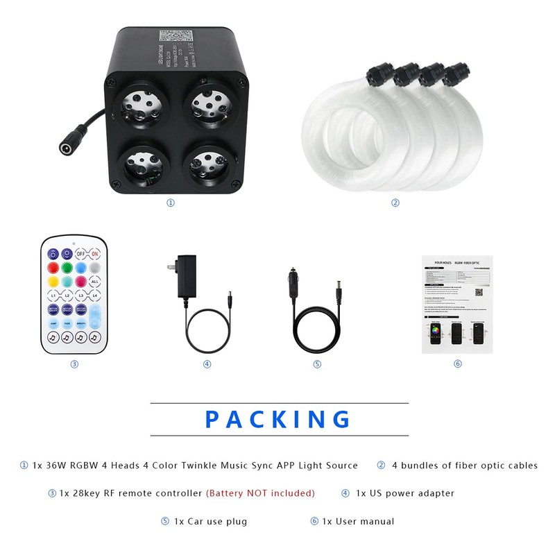 AKEPO 36W 4-Head 4 Color RGBW Twinkle Fiber Optic Lights,