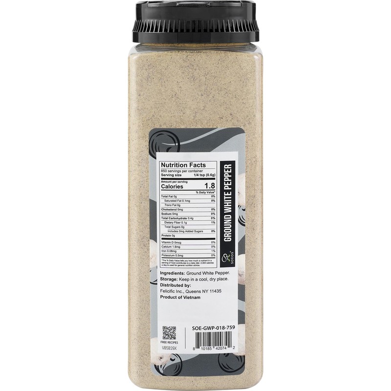 Soeos Ground White Pepper, 18oz (510g), Non-GMO, Kosher Certified, Fresh,