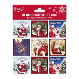 Eurowrap Christmas Handcrafted Gift Tags Xmas Pack of 18, 6 Assorted Designs Traditional Santa Theme