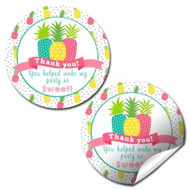 Party Like a Pineapple Thank You Birthday Party Sticker Labels, 40 2" Party Circle Stickers by AmandaCreation, Great for Party Favors, Envelope Seals & Goodie Bags