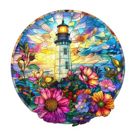 Wooden Puzzles for Adults, 200pcs Stained glass lighthouse Wooden Jigsaw Puzzles for Adults, 3D vision wooden puzzles, Wooden Puzzle for Family Game and Birthday Gift Idea for Friends, 29 * 28.5cm