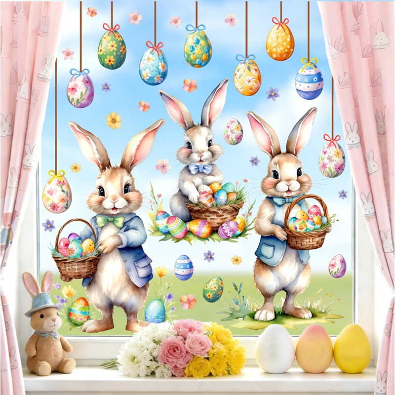 Easter Window Decoration Clings Double-Sided Cute Bunny Decals Home Indoor
