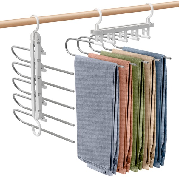 Housolution Trouser Hanger, Trouser Hanger, Multi-functional Slack Hanger, 5 Tiers, Wrinkle Resistant, Non-Tracing, Closet Storage, Suitable for Clothes Storage, Space Saving