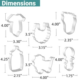 JOB JOL Baby Shower Cookie Cutters 6 PCS, 3.5'', 4'',4.25'', Onesie, Bib, Bottle, Rattle, Carragie, Foot