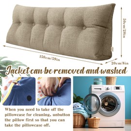 Wenqik Wedge Pillow Triangular Headboard Bed Reading Backrest Back Support Long Pillow with Removable Cover for Dorm Room Supplies Housewarming Gift(Queen (59 x 20 x 8 Inch),Khaki Gray)