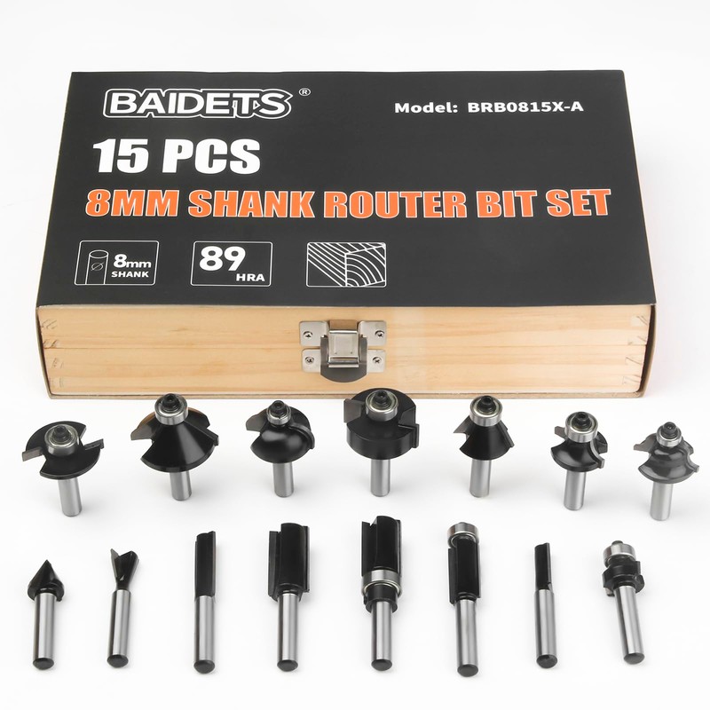 BAIDETS Pro 15-Piece Milling Cutter Set for Wood - Carbide