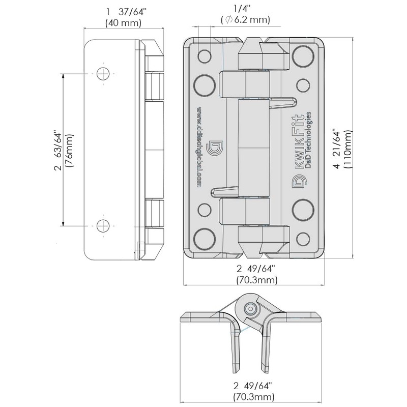 D&D Technologies KF3PPS KwikFit Polymer General Purpose Gate Hinge, Non