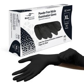 Farla Medical MediHands Disposable Extra Large Nitrile Gloves - Powder Free and Latex Free Surgical Gloves - Multi-Purpose, Single Use Medical Gloves - Box of 100, Black