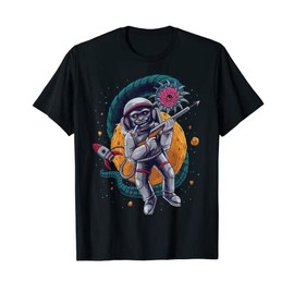 Monkey in Space Fighting Aliens Harpoon Gun Rocket Ship T-Shirt