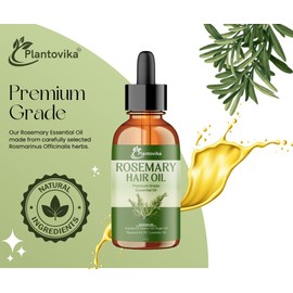 Plantovika Rosemary Oil for Hair Growth, Enriched with Jojoba, Castor, Argan, Peppermint & Lavender Oils, Scalp & Hair Strengthening Treatment, 1.69 oz