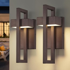 tewei Modern LED Outdoor Wall Sconce Brown Outdoor Lights for House, 13.7'' LED Exterior Lighting Fixtures Outside Wall Mount Lights for Front Porch Hallway, Warm White 3000K, 2 Pack
