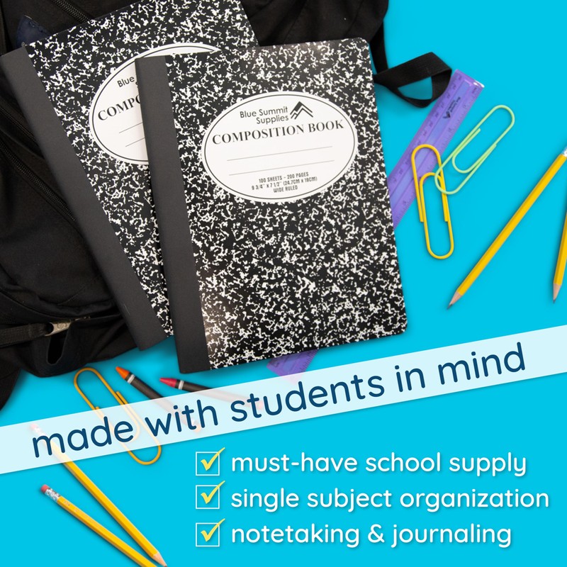 Blue Summit Black Composition Notebook, Black and White Composition Notebook