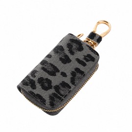 PU Leather Key Fob Holder Case,Leopard Print Car Key Case(Black)