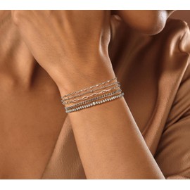 Silver Stainless Steel Waterproof Bracelets For Women Stack Water Proof Non Tarnish Dainty Set Jewelry