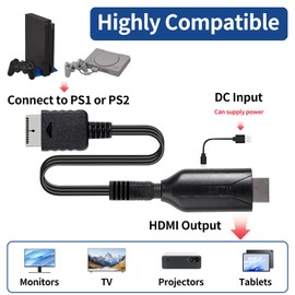 PS1/PS2 to HDMI Adapter Cable, PS1/PS2 to HDMI Converter,Multifunctional PS2 HDMI Adapter Cables Support PS1/PS2 Games Consoles and Projector Monitor TV Multimedia HD Connection 720P/1080P Output