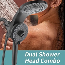 EAARSUO Magnetic Large Rain Shower Head with Handheld Spray, High Pressure Dual Shower Heads with Handheld Spray Combo, Magnetix Waterfall Showerhead with 8 Spray Modes and 71" Hose (Matte Black)