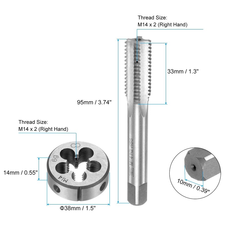 sourcing map 3pcs Tap and Die Set, Metric M14 x