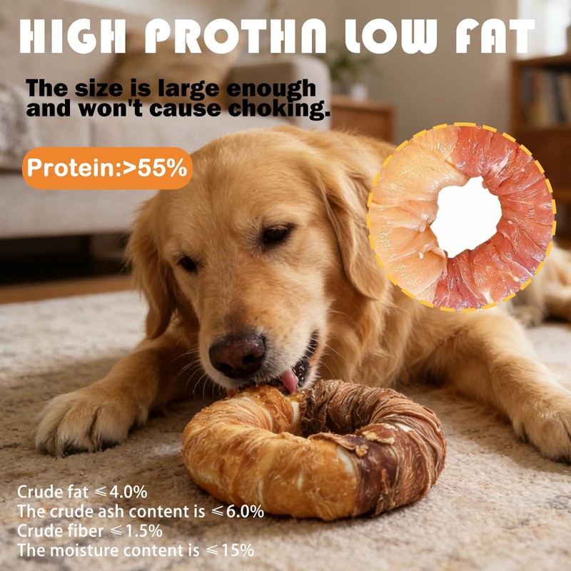 CYGJWL Dog Donut Treats,Chicken Duck Wrapped Rawhide Donuts(Plus Size),No Artificial
