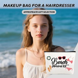 Beach Cosmetic Makeup Bag for Women Girl Wedding Favor for Coworker Friend Travel Toiletry Organiser Pouch Holiday Vacation Gift Beach Survival Kit Accessory Skincare Zipper Storage Bag